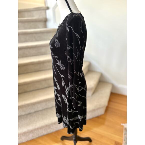 Vintage Y2K 90s Ronni Nicole Black Ribbed Sparkly Glitter Silver Rose Dress - Picture 4 of 8